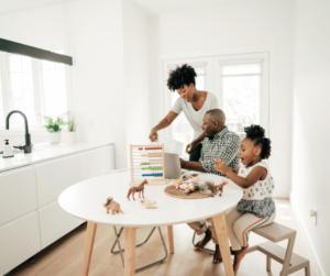 Family in kitchen, first home buyers