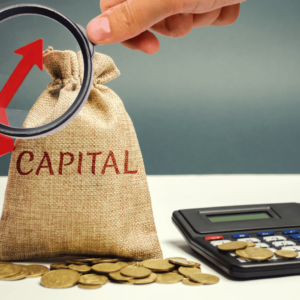 Bag of capital wealth and money. Show financial services your capital to help you borrow money